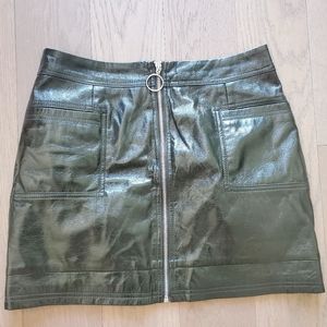 Dark green color leather skirt!!